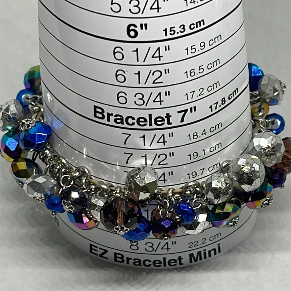 Large size Multicolor Beaded blue metallic cha cha style stretch Bracelet